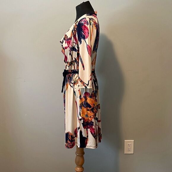 Gilli Women's Multicolor Floral 3/4 Sleeve Knee Length Cowl Neck Dress Large NWT - Picture 3 of 10